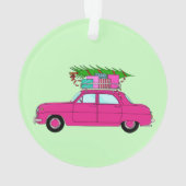 Lila Auto mit Weihnachtsgeschenken Ornament (Rückseite)