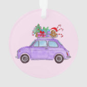 Lila Auto mit Weihnachtsgeschenken Ornament (Rückseite)