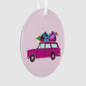 Lila Auto mit Weihnachtsgeschenken Ornament (Vorderseite)