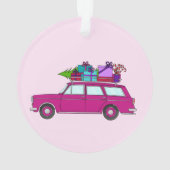 Lila Auto mit Weihnachtsgeschenken Ornament (Rückseite)