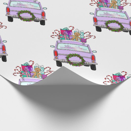 Lila Auto mit Weihnachtsgeschenkpapier Geschenkpapier (Ecke)