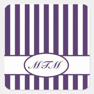 Lila autonale Streifen mit Monogramm Quadratischer Aufkleber