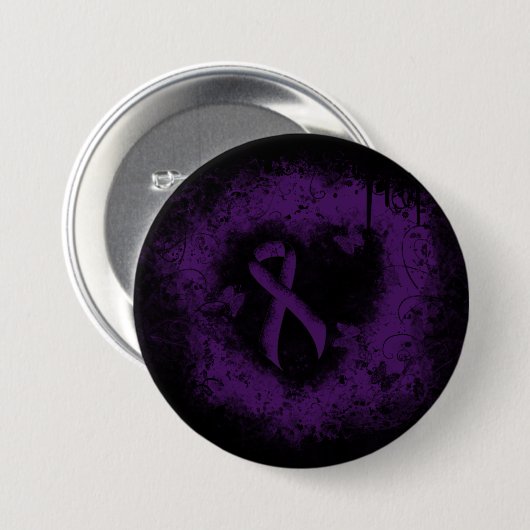 Lila Awareness Ribbon Grunge Herz Button (Vorne & Hinten)
