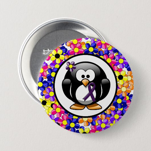 Lila Awareness Ribbon Penguin Button (Vorne & Hinten)