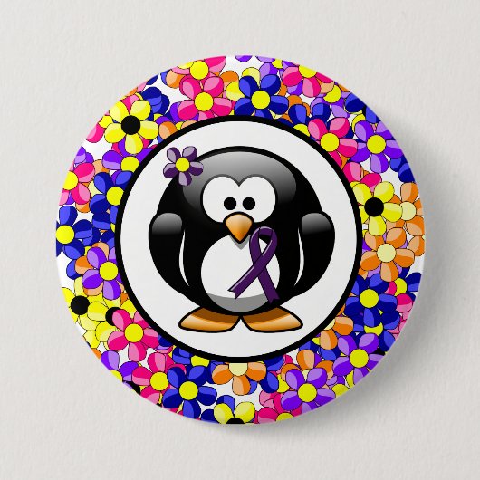 Lila Awareness Ribbon Penguin Button (Vorderseite)