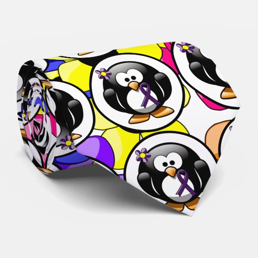 Lila Awareness Ribbon Penguin Krawatte (Gerollt)
