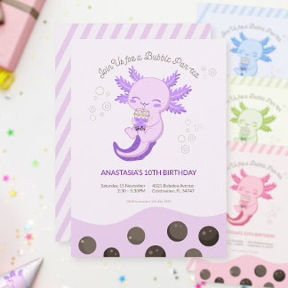 Lila Axolotl Bubble Boba Tea Girl Einladung