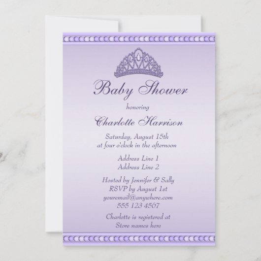 Lila Baby-Dusche Prinzessin-Coach Girls Einladung (Rückseite)
