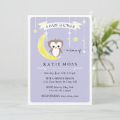 Lila Baby-Duschen-Einladung der kleinen Eulen-| Einladung (Stehend Vorderseite)