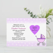 Lila Baby-Duschen-Einladungs-Wagen-Einladung Einladung (Stehend Vorderseite)