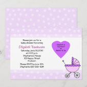Lila Baby-Duschen-Einladungs-Wagen-Einladung Einladung (Vorne/Hinten)