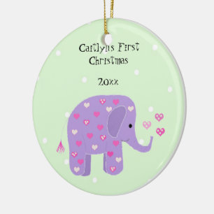 Lila Baby Elefant sein erstes Weihnachten Keramik Ornament