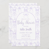 Lila Baby Girl Dusche Einladung (Vorne/Hinten)