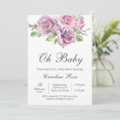 Lila Baby Girl Dusche Einladungen, Lila Blume Einladung (Stehend Vorderseite)