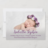 Lila Baby Girl Foto Geburtshinweise (Vorderseite)