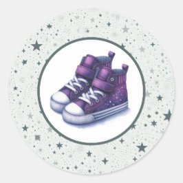 Lila Baby High Tops Babydusche Runder Aufkleber