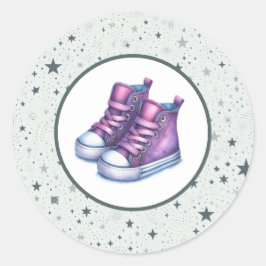 Lila Baby High Tops Babydusche Runder Aufkleber