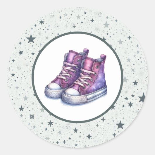 Lila Baby High Tops Babydusche Runder Aufkleber (Vorderseite)