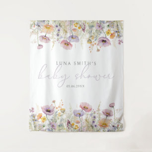 Lila Baby im blutfloralen Babydusche Hintergrund Wandteppich