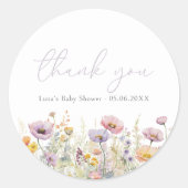 Lila Baby in Bloom Wildblume Dusche Gefallen Runder Aufkleber (Vorderseite)