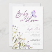 Lila Baby in Bloom Wildblume Kinderdusche Einladung (Vorderseite)