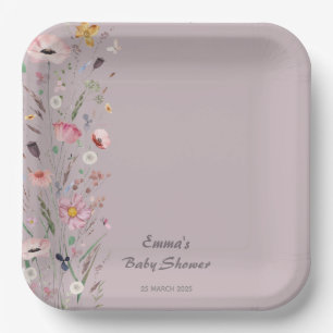 Lila Baby in Bloom Wildblume Kinderdusche Pappteller