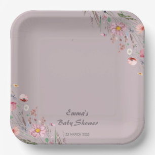 Lila Baby in Bloom Wildblume Kinderdusche Pappteller