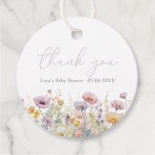 Lila Baby in Blümflora Wildblume Kinderdusche Geschenkanhänger (Vorderseite)