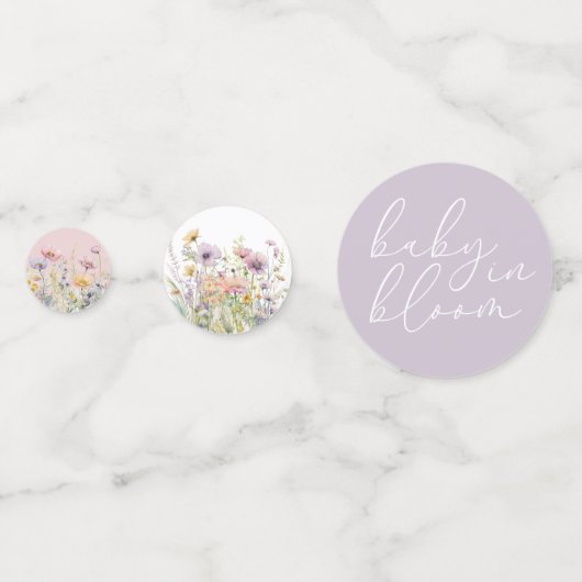 Lila Baby in Blümflora Wildblume Kinderdusche Konfetti (Rückseiten)