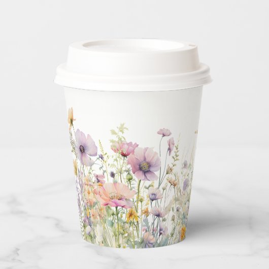 Lila Baby in Blümflora Wildblume Kinderdusche Pappbecher (Vorderseite)