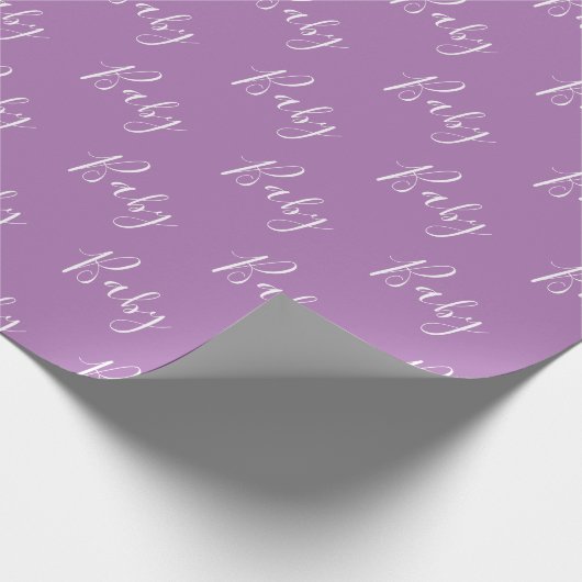 Lila Baby Script Elegant Baby Wrapping Paper Geschenkpapier (Ecke)
