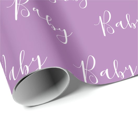 Lila Baby Script Elegant Baby Wrapping Paper Geschenkpapier (Rolleneckpunkt)