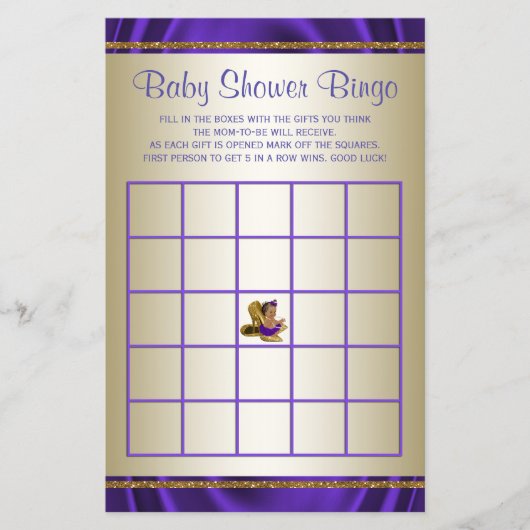 Lila Baby Shower Bingo Girl Showspiele (Vorderseite)