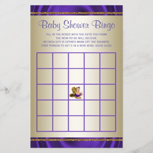 Lila Baby Shower Bingo Girl Showspiele (Vorderseite)