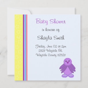 Lila Baby Shower Vögelchen Einladung