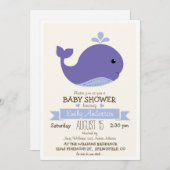 Lila Baby Whale Baby Dusche Einladung (Vorne/Hinten)