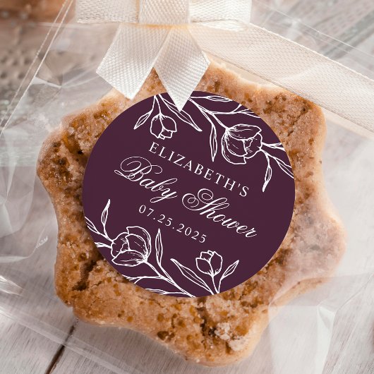 Lila Babydusche aus geätzter Blüte Runder Aufkleber