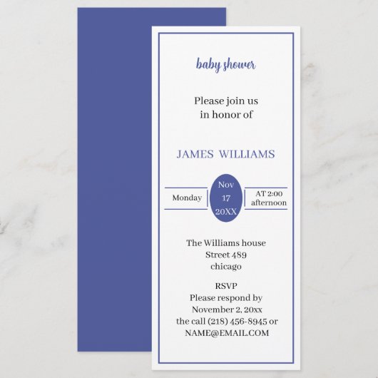 Lila Babydusche mit individueller, einfacher und l Einladung (Vorne/Hinten)