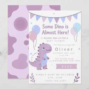 Lila Babyparty-Dino-Einladung Einladung