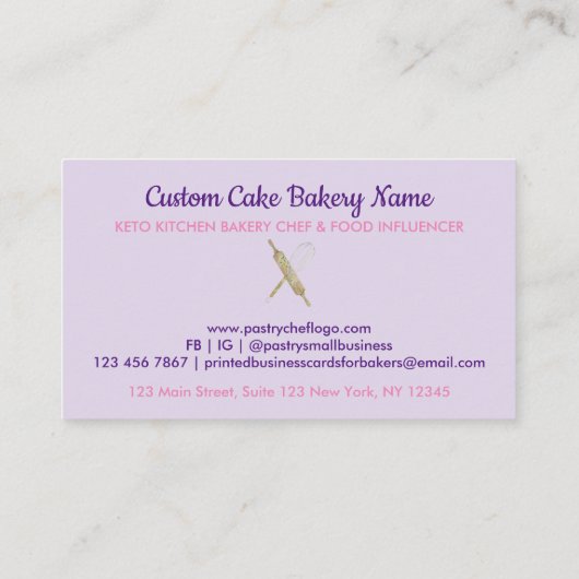 Lila Bäckerei Koch Frau Vegetarisches Keks Visitenkarte (Rückseite)