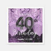 Lila Balkone und Glitzer 40. Geburtstag Serviette (Vorderseite)