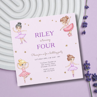 Lila Ballerina Girls Geburtstagsparty Einladung
