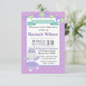 Lila Ballerina Hippo Baby Showeinladung Einladung (Stehend Vorderseite)