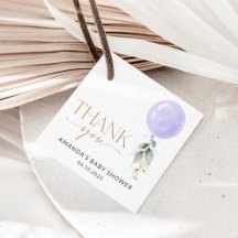 Lila Ballon, Eukalyptus, Grünpflanzen, Babydusche