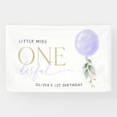 Lila Ballon, Grün, Erster Geburtstag Willkommen Banner (Horizontal)