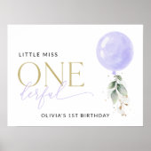 Lila Ballon, Grün, Erster Geburtstag Willkommen Poster (Vorne)