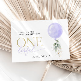 Lila Ballon, Grün, Foliage, erster Geburtstag Dankeskarte