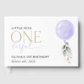 Lila Ballon, Grün, Foliage, erster Geburtstag Gästebuch (Vorderseite)