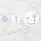 Lila Ballon, Grün, Foliage, erster Geburtstag Konfetti (Rückseiten)