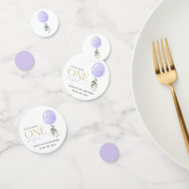 Lila Ballon, Grün, Foliage, erster Geburtstag Konfetti